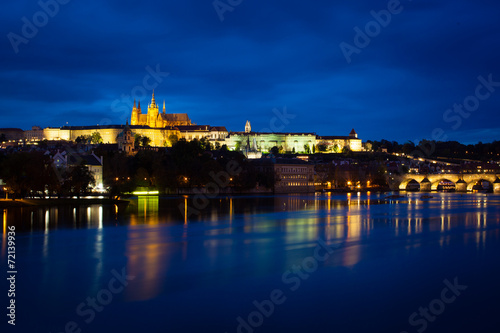 View of Vltava river with Charles bridge and Prague castle