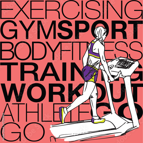 Illustration of Athletic woman on gym class walk treadmill runni