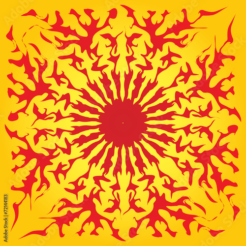 Red sun yellow background abstract pattern