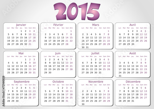 Calendrier 2015 simple - facilement éditable
