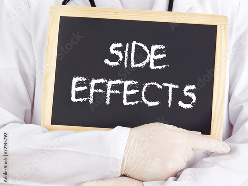 Doctor shows information on blackboard: side effects