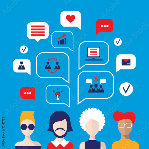 Social network concept. People avatars with speech bubbles