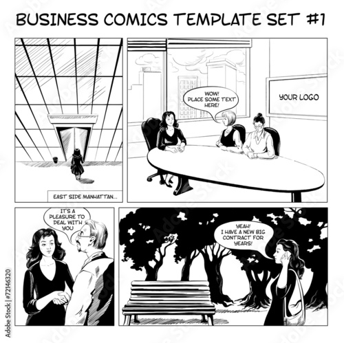 Comics business template black and white set
