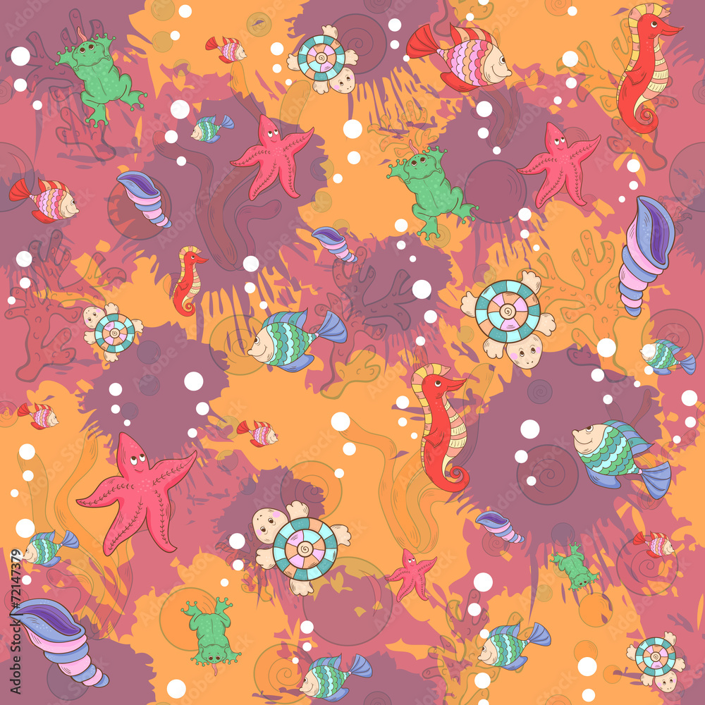 Seamless abstract marine life.Seamless pattern with sea inhabita Seamless abstract marine life.Seamless pattern with sea inhabita