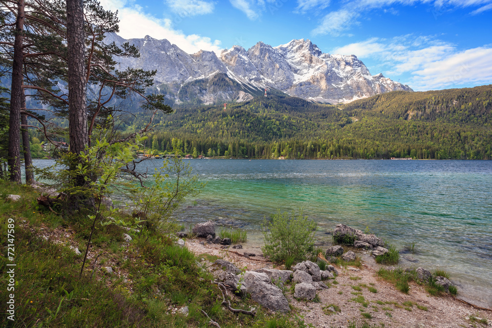 Eibsee lake and Zugspitze top of Germany