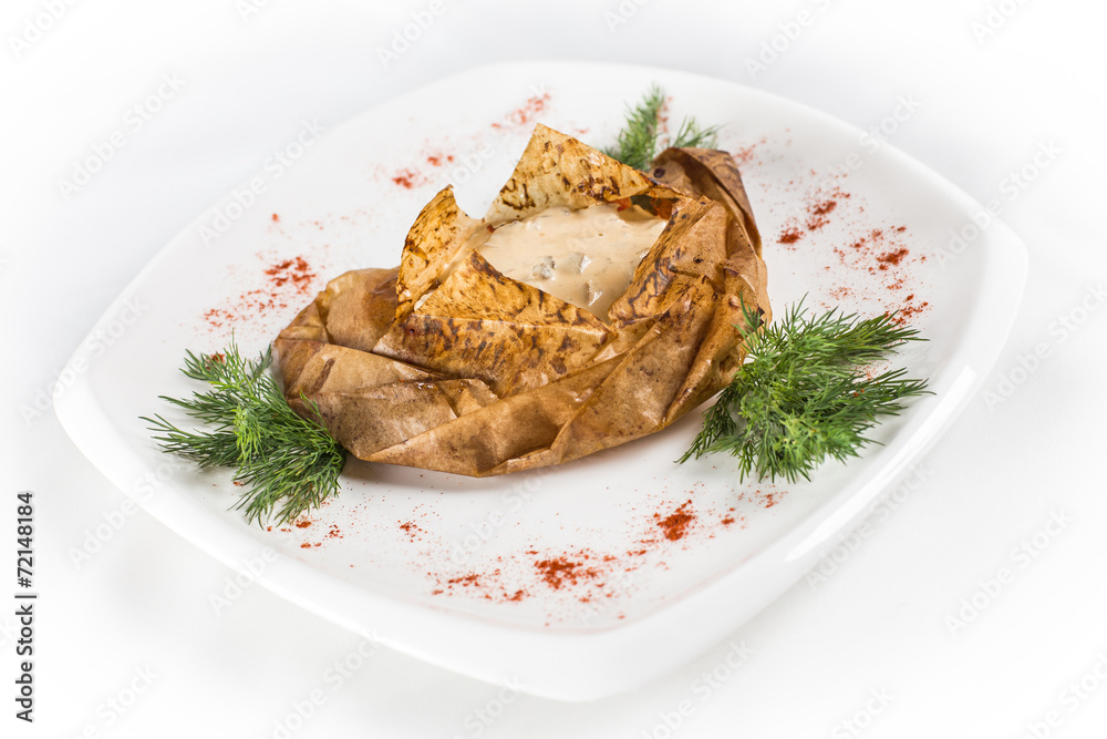 mushroom in sauce in potato skins
