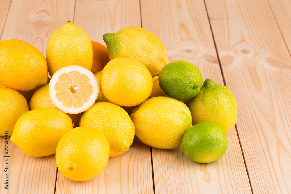 Lemons on the wooden floor