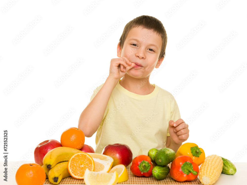 boy with fruits and vegetables boy with fruits and vegetables