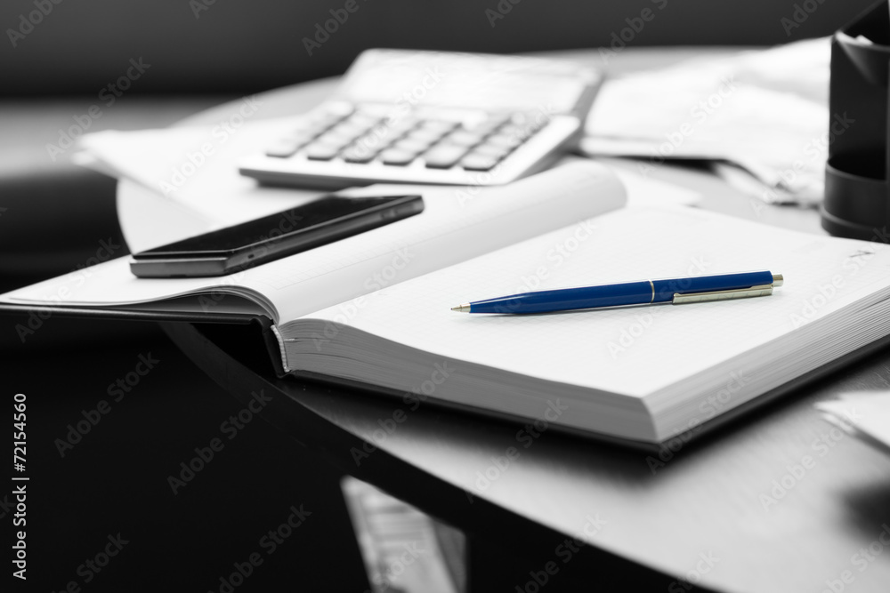 Close up Memo Notebook with Pen and Phone Close up Memo Notebook with Pen and Phone