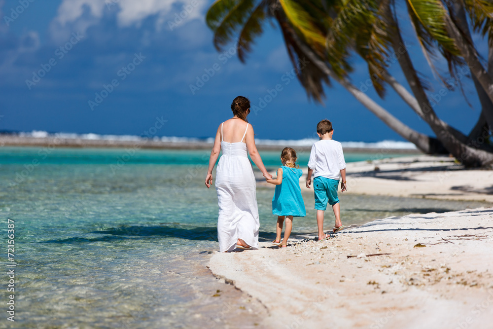 Mother and kids on a tropical island