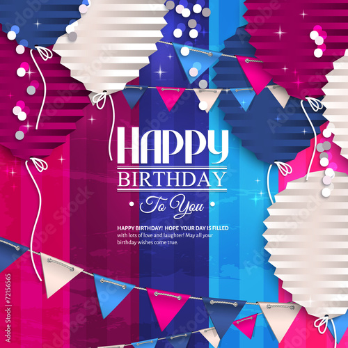 Birthday card with balloons in the style of flat folded paper