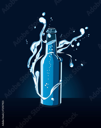 Bottle with water splashes around
