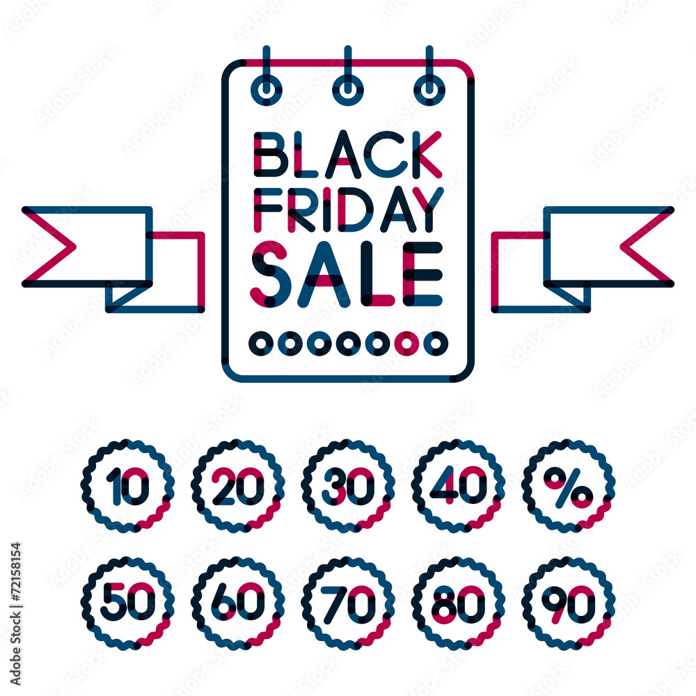 Set of colorful abstract black friday sale labels, from 10 to 90 Set of colorful abstract black friday sale labels, from 10 to 90