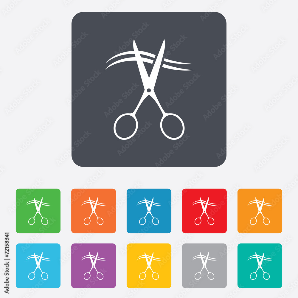Scissors cut hair sign icon. Hairdresser symbol. Scissors cut hair sign icon. Hairdresser symbol.