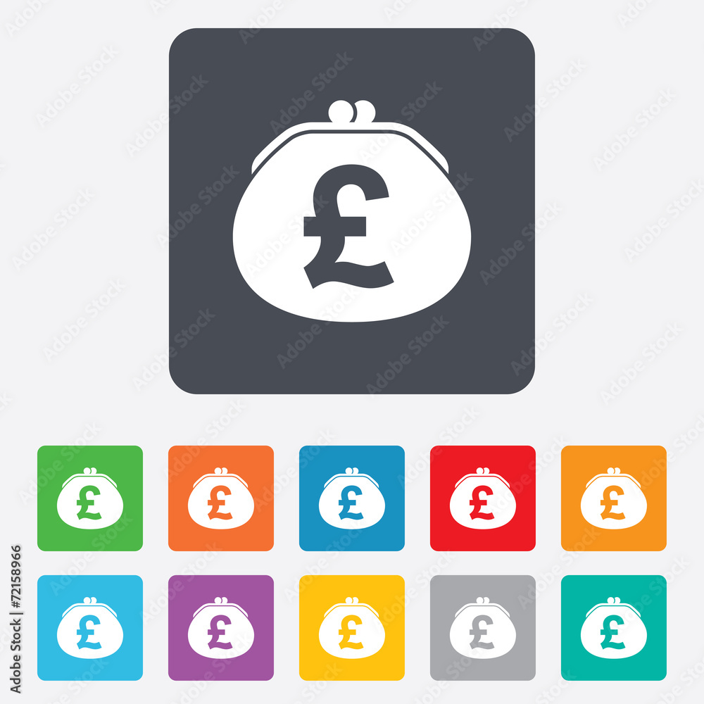 Wallet pound sign icon. Cash bag symbol. Wallet pound sign icon. Cash bag symbol.