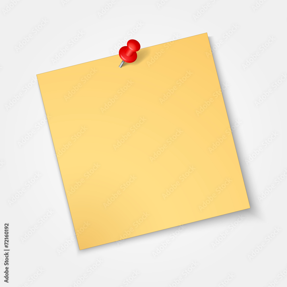Note paper,sticker with red pin isolated Note paper,sticker with red pin isolated