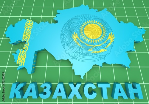 map illustration of Kazakhstan with flag