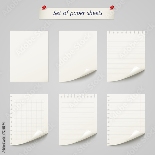 Vector set of  paper sheet ,texture notebook sheets isolated