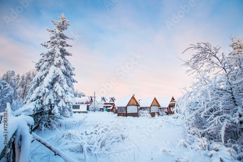 beautiful wooden house in a winter sunny day © standret