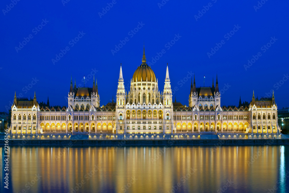The hungarian Parliament in Budapest at evening, Hungary, Europe