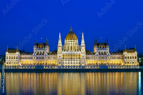 The hungarian Parliament in Budapest at evening, Hungary, Europe