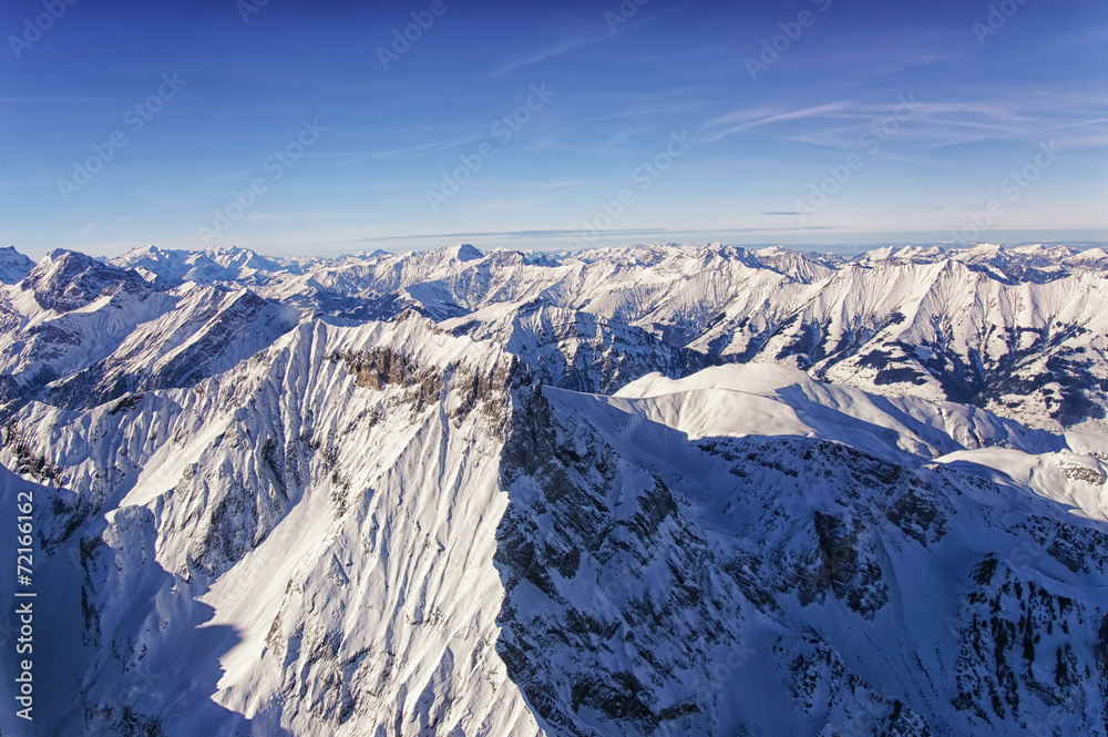 Jungfrau region helicopter view in winter