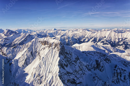 Jungfrau region helicopter view in winter