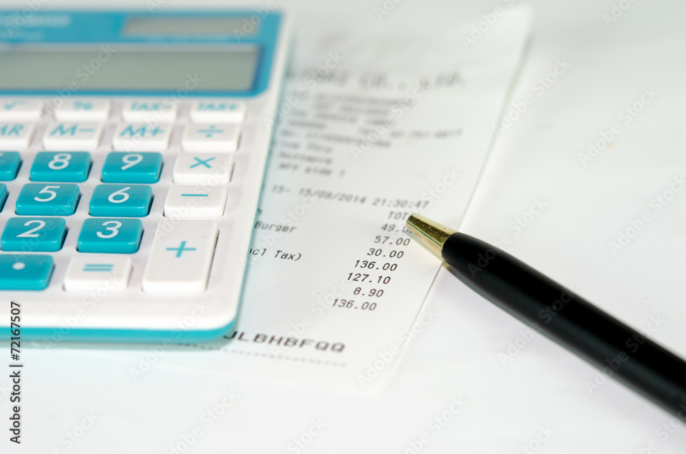 receipt paper and calculator receipt paper and calculator