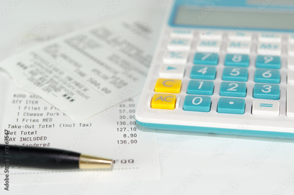 receipt paper and calculator receipt paper and calculator