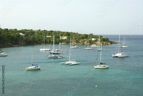 Boats moored off Honeymoon Beach, US Virgin Islands