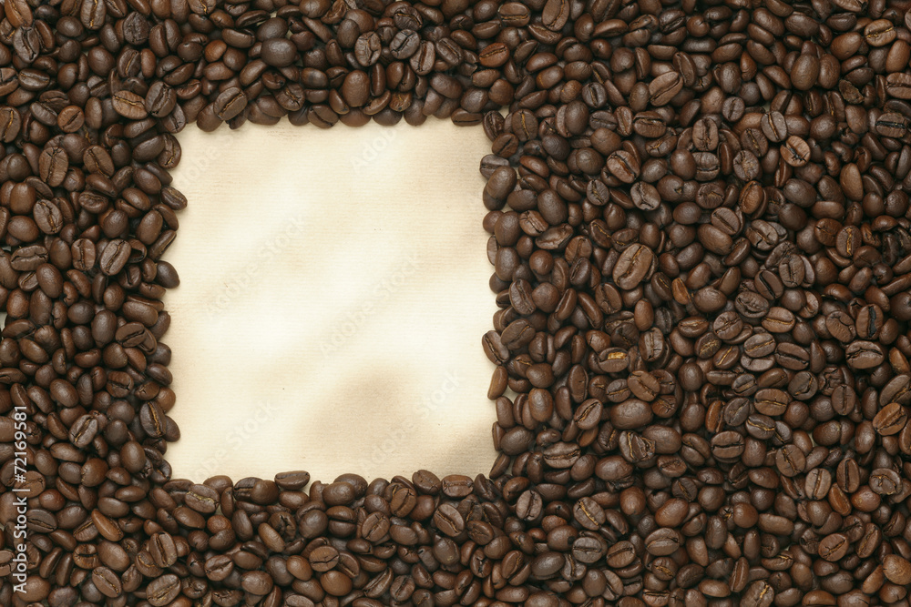 Caffe edition, coffee beans on old paper