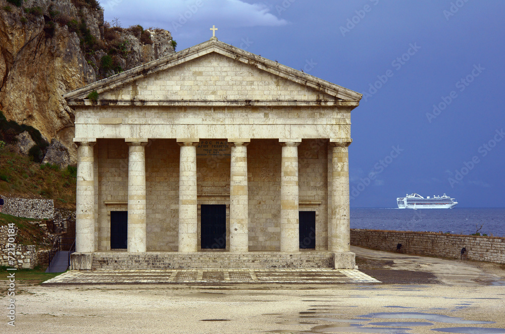 Pediment and columns of the church St.George in Corfu .
