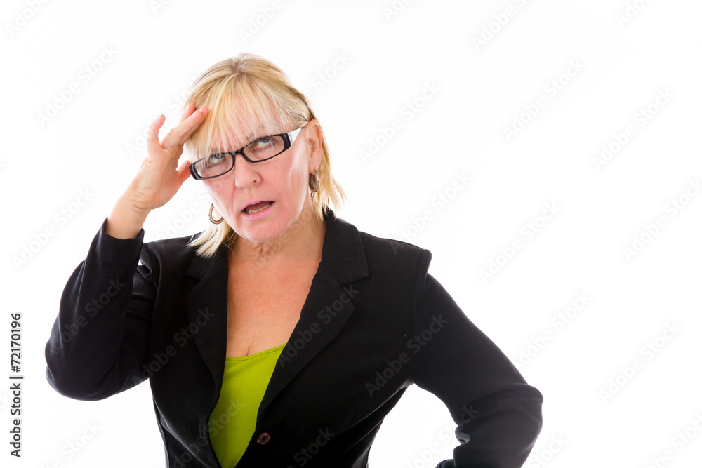 model isolated on plain background confused headache model isolated on plain background confused headache
