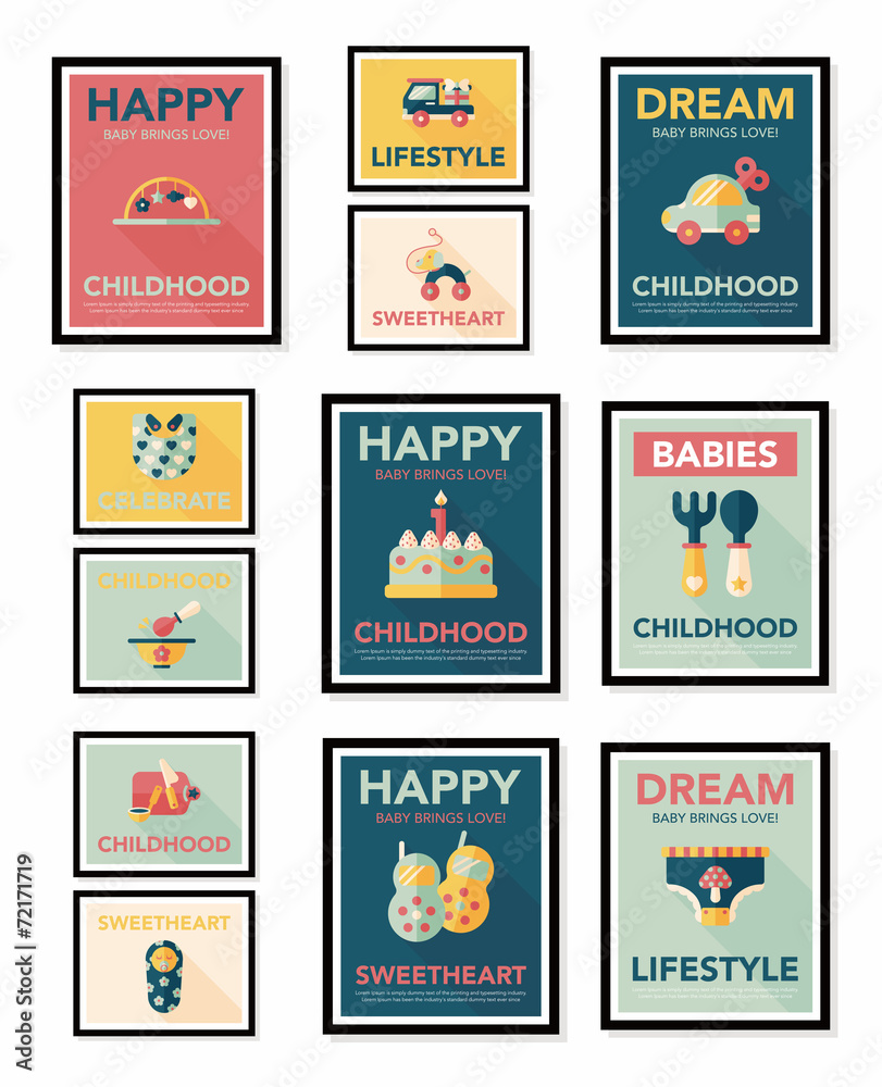 Baby poster flat banner design flat background set, eps10