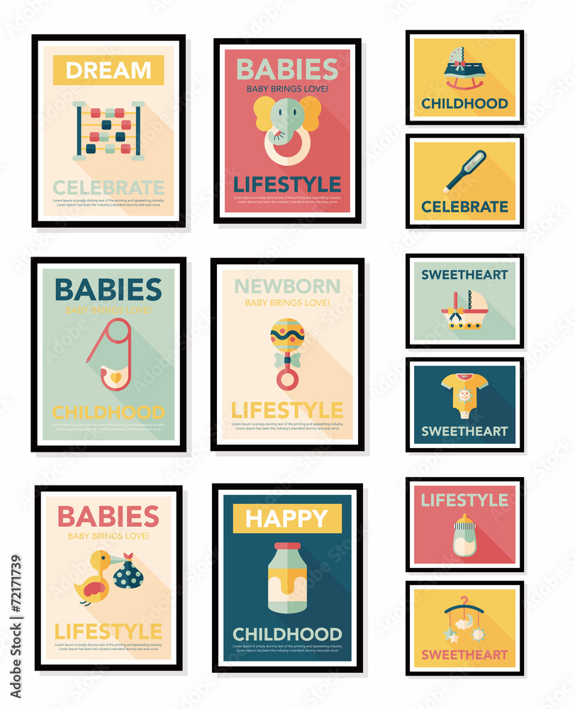 Fototapeta premium Baby poster flat banner design flat background set, eps10