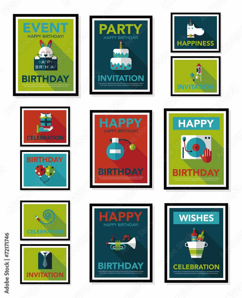 Birthday poster flat banner design flat background set, eps10 Birthday poster flat banner design flat background set, eps10