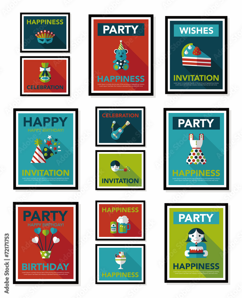 Birthday poster flat banner design flat background set, eps10