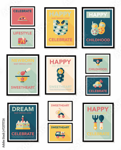 Baby poster flat banner design flat background set  eps10