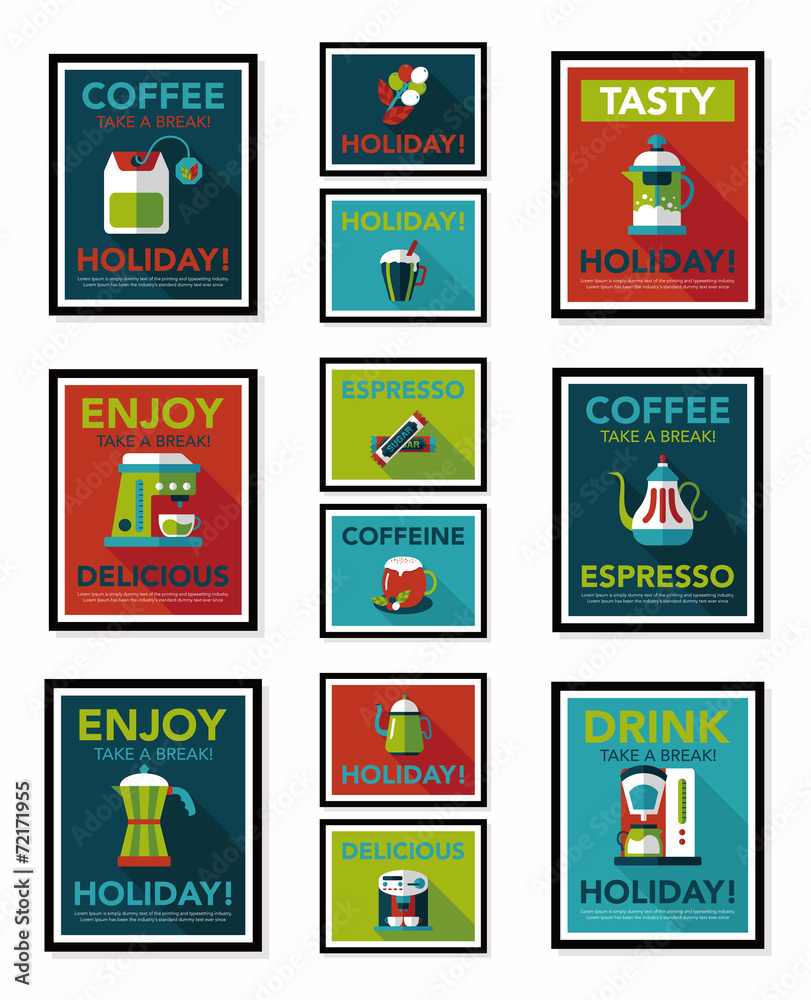 Naklejka premium Coffee poster flat banner design flat background set, eps10