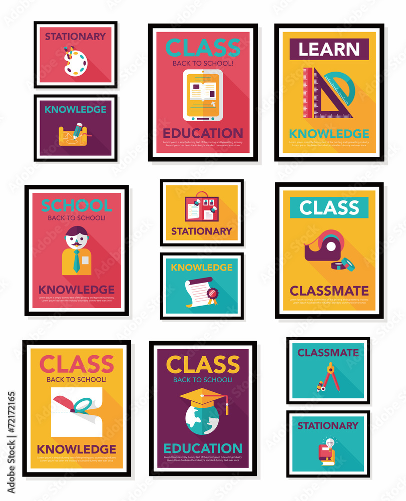 Fototapeta premium School poster flat banner design flat background set, eps10