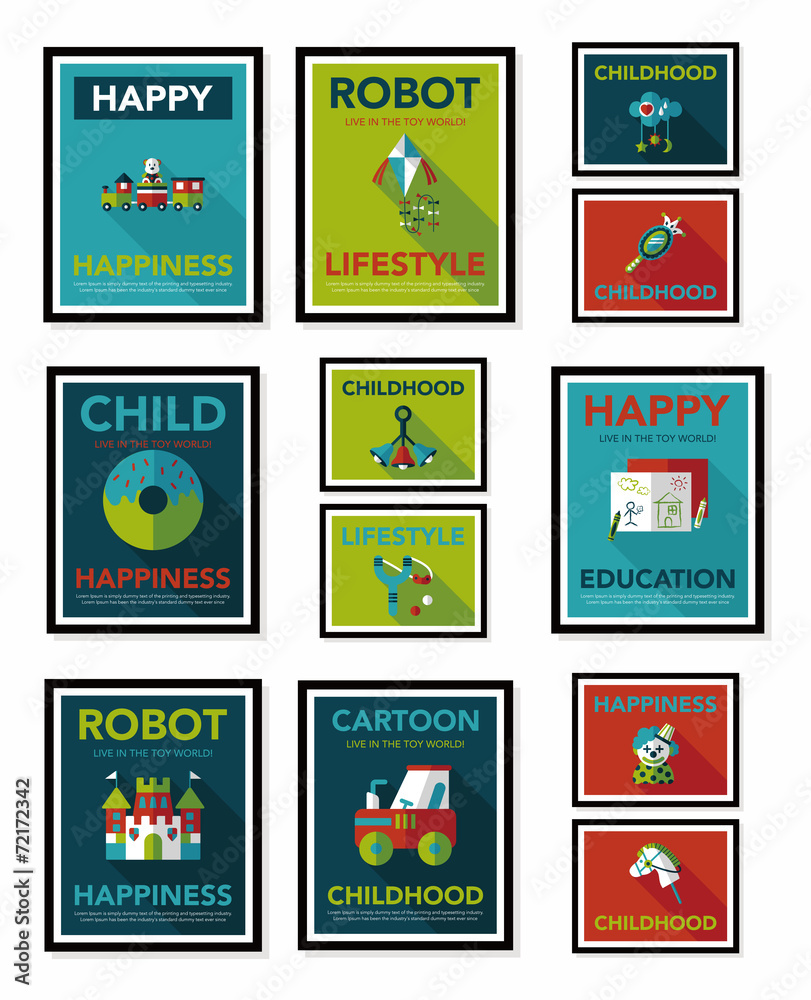 Toy poster flat banner design flat background set, eps10 Toy poster flat banner design flat background set, eps10