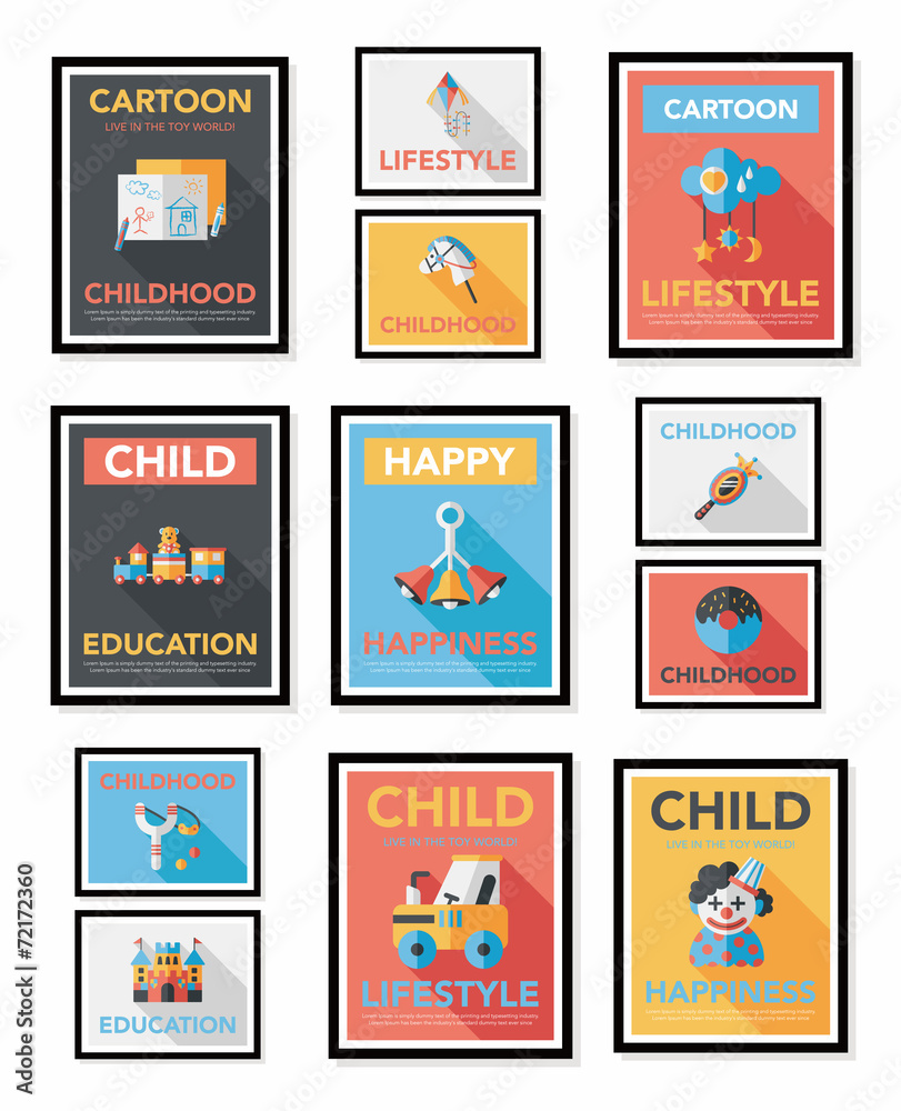 Toy poster flat banner design flat background set, eps10 Toy poster flat banner design flat background set, eps10