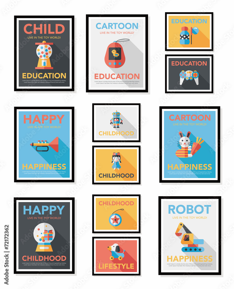 Toy poster flat banner design flat background set, eps10 Toy poster flat banner design flat background set, eps10