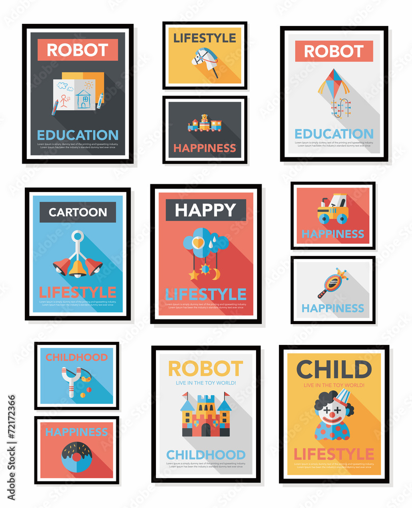 Toy poster flat banner design flat background set, eps10 Toy poster flat banner design flat background set, eps10