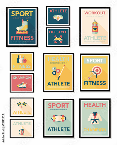 Sport poster flat banner design flat background set, eps10