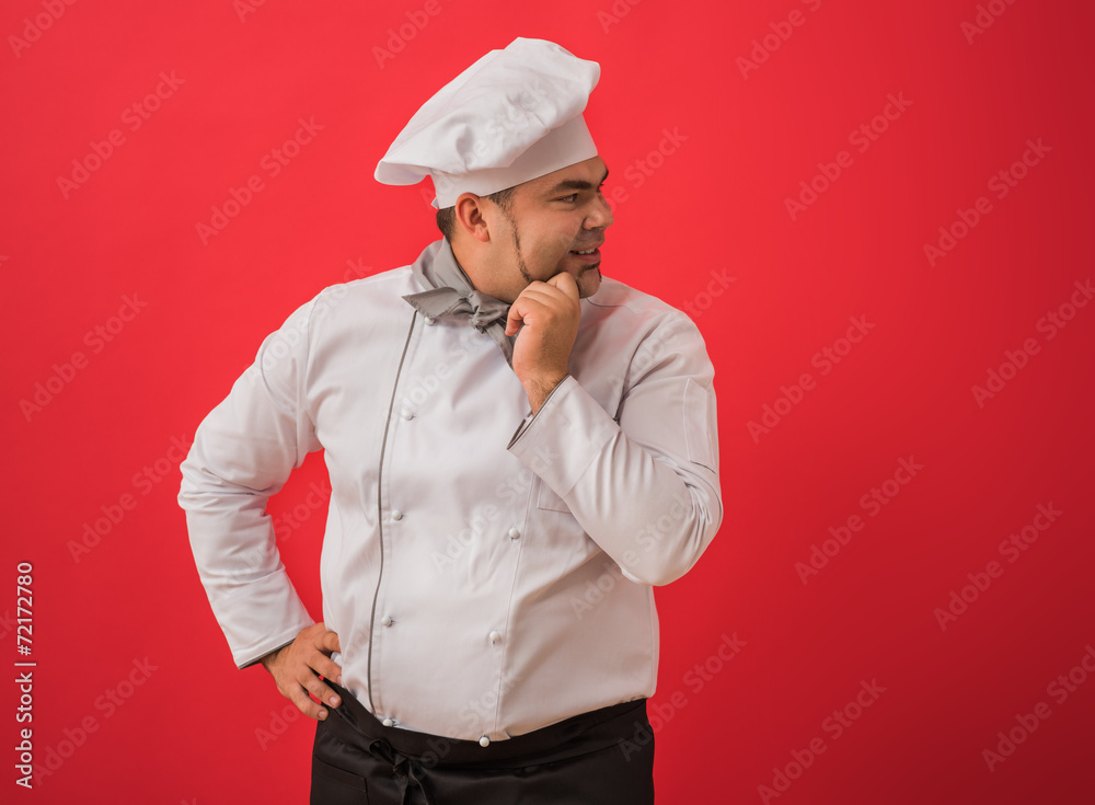 Portrait of caucasian man with chef uniform thinking Portrait of caucasian man with chef uniform thinking
