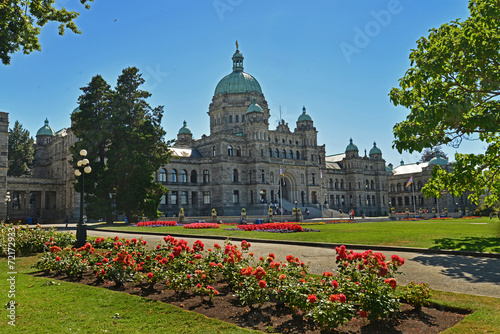 A view of the Legislative Building set in a garden surrounding