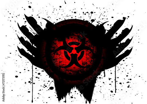 biohazard symbol on circle and hand isolate