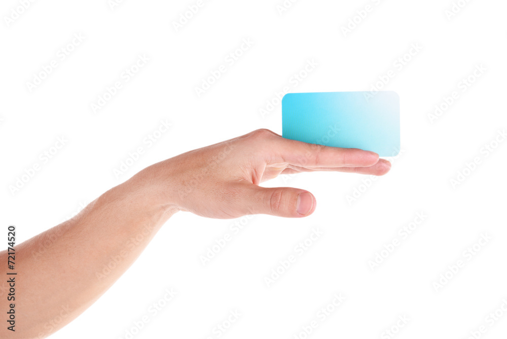 Man hand hold card isolated on white Man hand hold card isolated on white