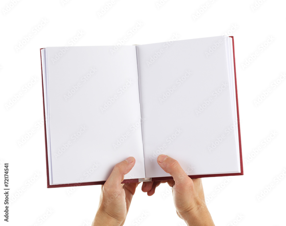 Man hands hold book isolated on white Man hands hold book isolated on white